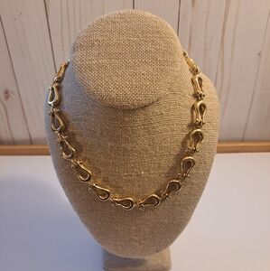 Vintage Signed AFJ Goldtone Interlocking Statement Necklace Choker
